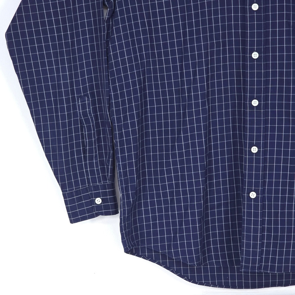 LL Bean Button Down Shirt Mens Large Navy Blue Check Long Sleeve Office Business - Picture 10 of 15